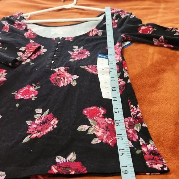 Arizona Blouse For Women Size XS Black Floral Stretch - Picture 6 of 8